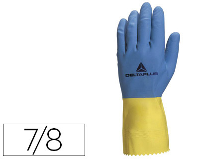 GANT MNAGE DELTAPLUS LATEX FLOQU LONGUEUR 30CM PAISSEUR 0.60MM COLORIS BLEU/JAUNE TAILLE 7/8 PAIRE