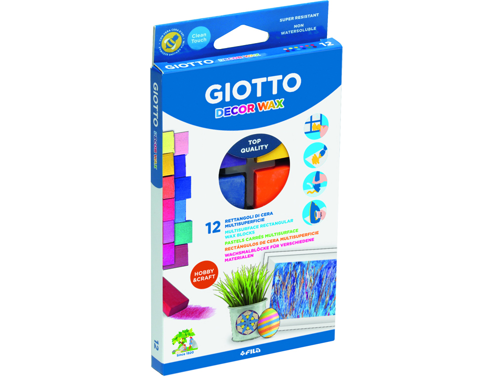 ETUI PASTELS DECOR WAX GIOTTO CARRES MULTISURFACES 12       UNITES COLORIS ASSORTIS