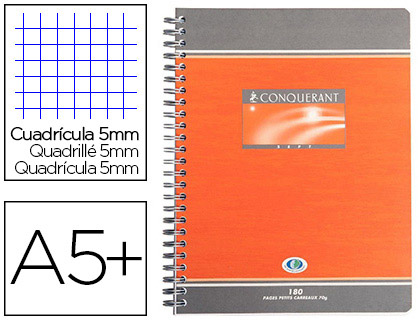 CAHIER CONQURANT SEPT RELIURE INTGRALE COUVERTURE OFFSET A5+ 17X22CM 180 PAGES 70G 5X5MM