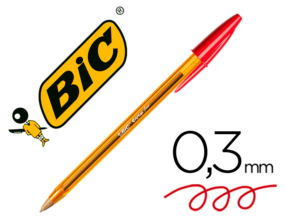 STYLO-BILLE BIC CRISTAL CRITURE FINE 0.4MM ENCRE CLASSIQUE BILLE INDFORMABLE CAPUCHON COULEUR ENCRE ROUGE