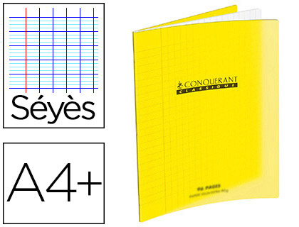 CAHIER PIQU CONQURANT CLASSIQUE COUVERTURE POLYPROPYLNE RIGIDE TRANSPARENTE A4+ 24X32CM 48 PAGES 90G SYS JAUNE