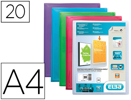 PROTGE-DOCUMENTS ELBA POLYVISION POLYPROPYLNE COUVERTURE SOUPLE 20 POCHETTES 40 VUES A4 210X297MM ASSORTIS TRANSLUCIDE