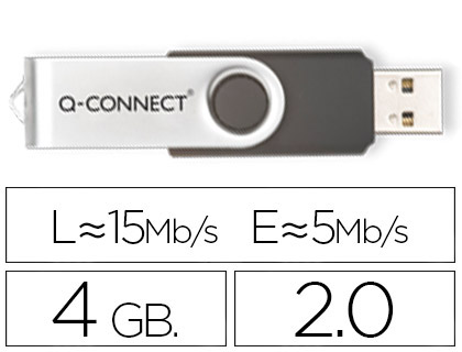 CL USB Q-CONNECT 2.0 4GB VITESSE LECTURE 15MB/S CRITURE 5MB/S CAPUCHON ROTATIF