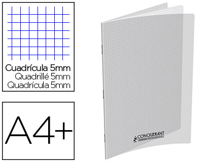 CAHIER PIQU CONQURANT CLASSIQUE COUVERTURE POLYPROPYLNE RIGIDE TRANSPARENT A4+ 24X32CM 48 PAGES 90G 5X5 INCOLORE