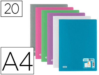 PROTGE-DOCUMENTS ELBA HAWA POLYPROPYLNE COUVERTURE RIGIDE A4 PORTE-TIQUETTE 20 POCHETTES 40 VUES COLORIS ASSORTIS