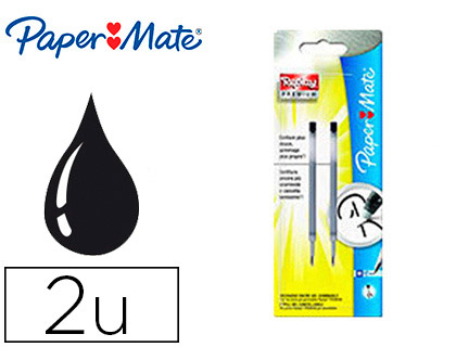 RECHARGE PAPER MATE STYLO-ROLLER REPLAY PREMIUM ENCRE EFFAABLE COULEUR NOIR SET 2 UNITS