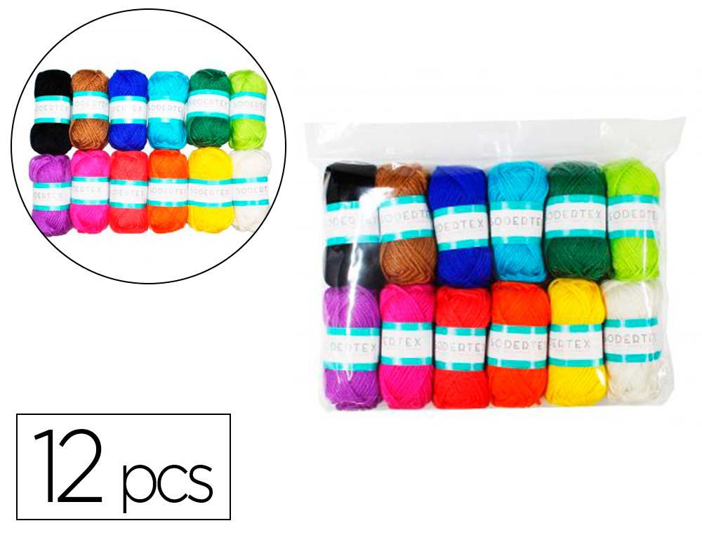 PELOTES DE LAINE SODERTEX BRIGHT COLORS 100 POURCENT    ACRYLIQUE AIGUILLES DE 33,5   25G 55M 12 PCS COLORIS