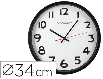 HORLOGE Q-CONNECT MURALE PLASTIQUE DESIGN ACTUEL NUMROS NOIRS FOND BLANC 1 PILE AA NON FOURNIE DIAMTRE 34CM NOIR