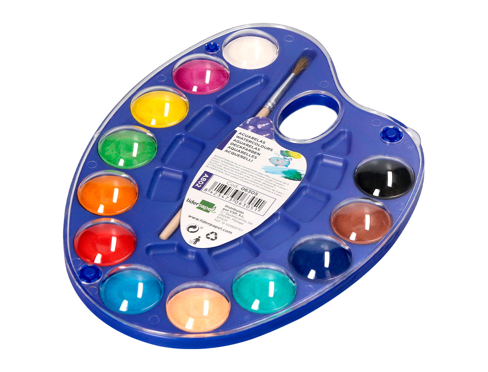 AQUARELLE LIDERPAPEL AVEC PALETTE ET PINCEAU INCLUS 12 COLORIS ASSORTIS