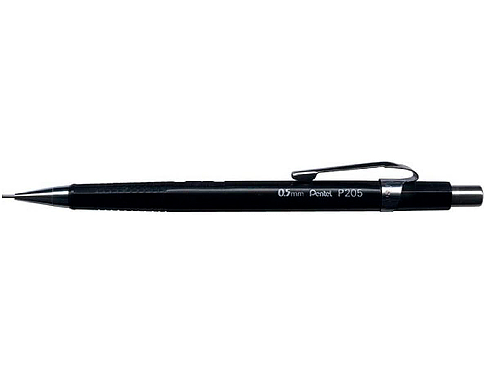 PORTE-MINE PENTEL P200 0.5MM EMBOUT ET AGRAFE MTALLIQUES CANON FIXE LONGUEUR 4 MM GOMME RECHARGEABLE CORPS NOIR