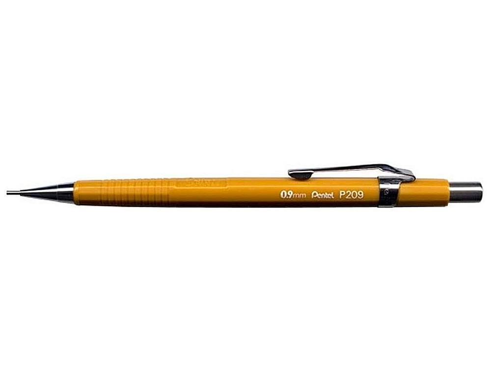 PORTE-MINE PENTEL P200 0.9MM EMBOUT ET AGRAFE MTALLIQUES CANON FIXE LONGUEUR 4 MM GOMME RECHARGEABLE CORPS JAUNE
