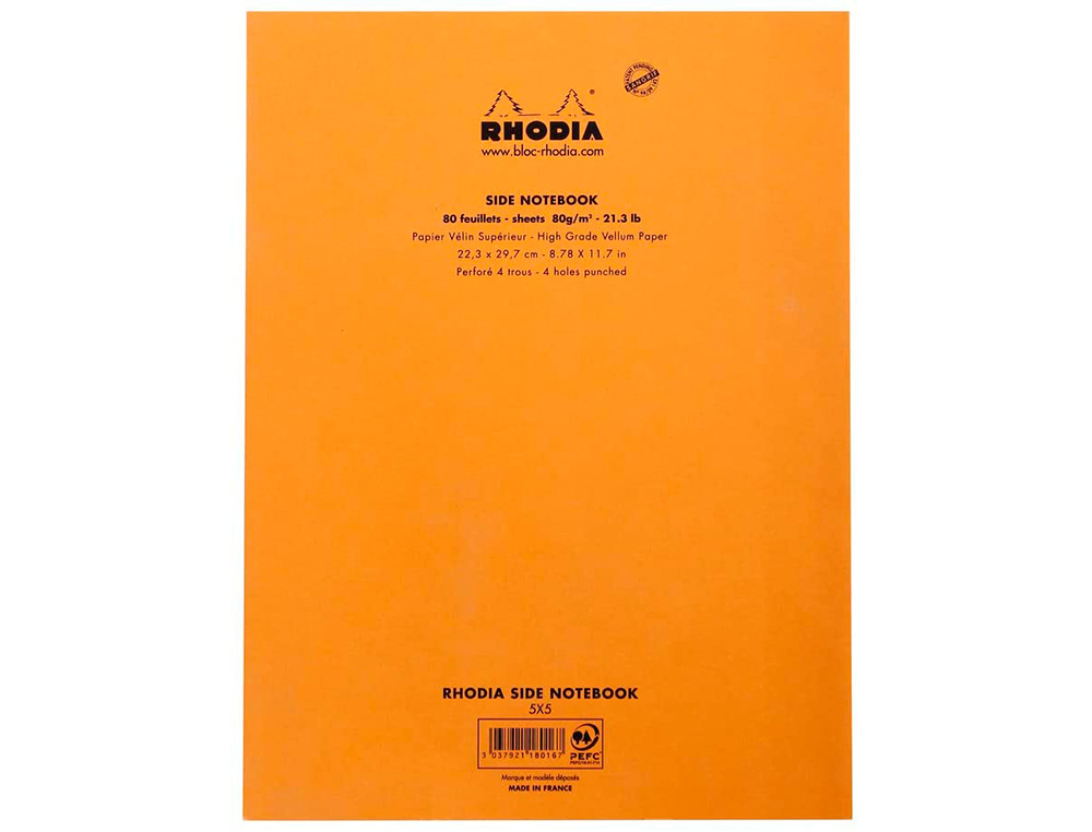 BLOC AGRAFE RHODIA A4+ 21X31,8CM 160 PAGES 5X5MM MICROPERFOREES DETACHABLES 4 TROUS LOT 3 UNITES