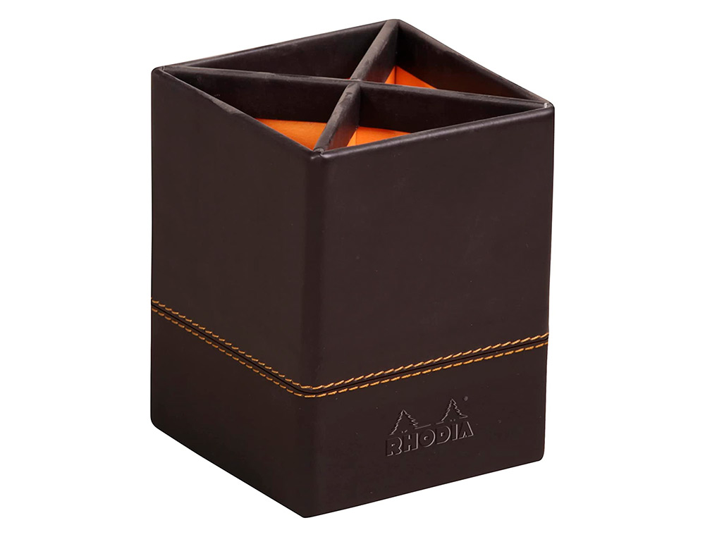 POT CRAYONS RHODIARAMA QUATRE COMPARTIMENTS EN SIMIL CUIR NOIR VELOUT 8X8X11CM