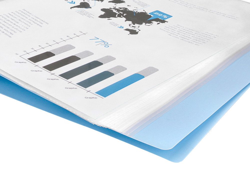 PROTEGE-DOCUMENTS LIDERPAPEL POLYPROPYLENE COUVERTURE      FLEXIBLE 40 POCHETTES FIXES   A4 220X297MM BLEU CIEL OPAQUE