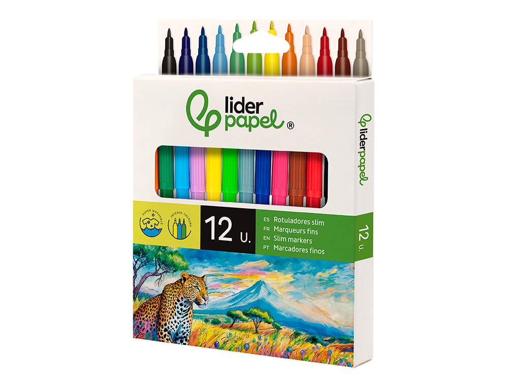 FEUTRE COLORIAGE LIDERPAPEL SLIM LONGUEUR ÉCRITURE 800M POINTE NYLON 2MM DIAMÈTRE ÉTUI CARTON 12 UNITÉS