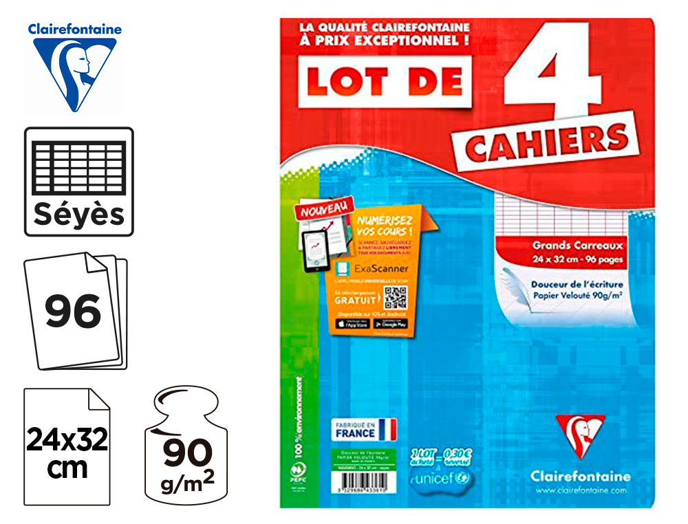 Cahier piqué 96 pages 4 index, couverture polypropylène, format