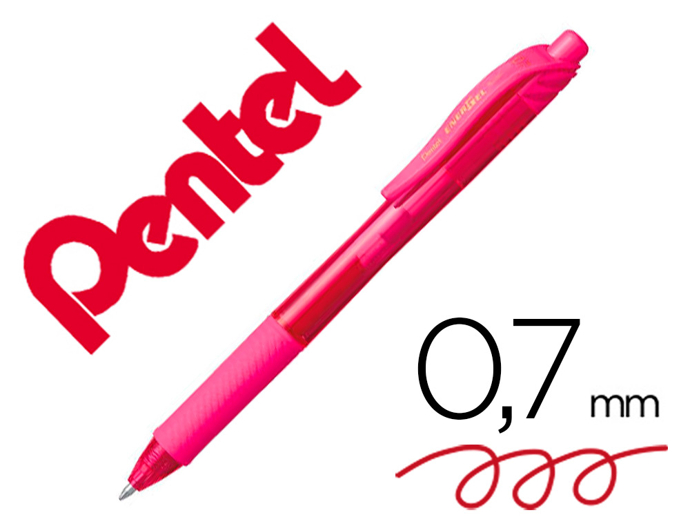 ROLLER PENTEL ENERGEL RETRACTABLE RECHARGEABLE ENCRE DOUCE FLUIDE POINTE METAL 0.7MM GRIP CONFORT ROSE