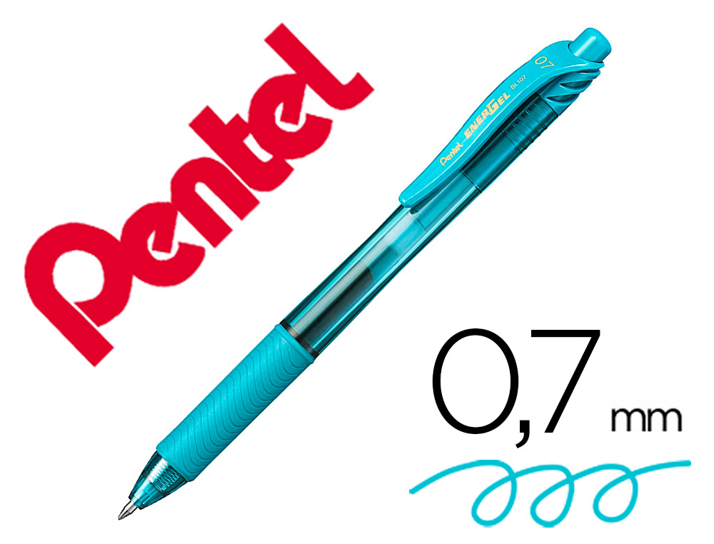 ROLLER PENTEL ENERGEL RETRACTABLE RECHARGEABLE      ENCRE DOUCE FLUIDE POINTE METAL 0,7MM GRIP CONFORT TURQUOISE