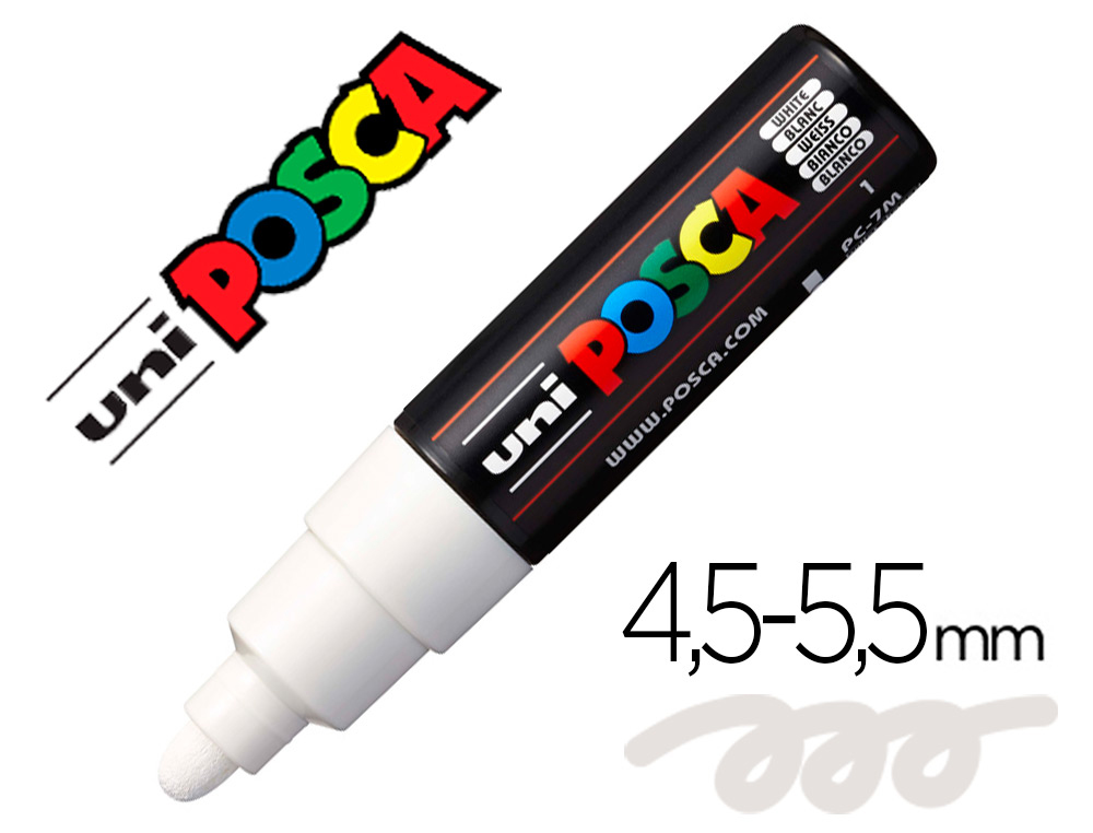 MARQUEUR PEINTURE POSCA PC7M POINTE LARGE CONIQUE ENCRE    INODORE COUVRANTE MISCIBLE    TOUS SUPPORTS COLORIS BLANC