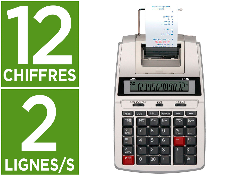 CALCULATRICE LIDERPAPEL IMPRIMANTE PROFESSIONNELLE    BICOLORE 12 CHIFFRES          235X152X62MM