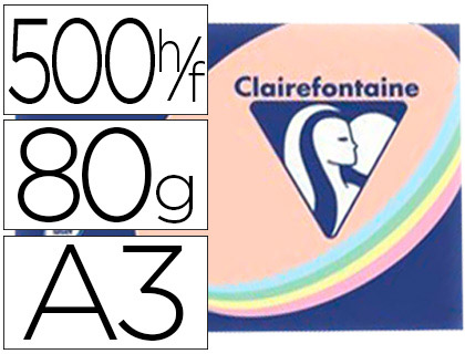 PAPIER COULEUR CLAIREFONTAINE TROPHE MULTIFONCTION A3 80G/M2 COULEURS ASSORTIES PASTEL PAQUET 500 FEUILLES