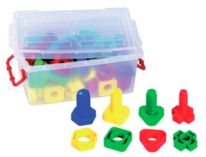 JEU VIS ET CROUS CONTIENT 32 VIS 65MM DIFFRENTES FORMES 32 CROUS 4 COLORIS ASSORTIS BOTE