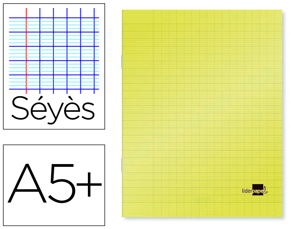 CAHIER PIQU LIDERPAPEL COUVERTURE PLASTIQUE SOUPLE A5+ 17X22CM 90G 96 PAGES SYS COLORIS JAUNE