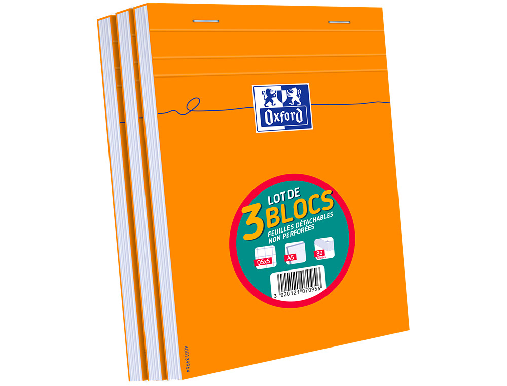 BLOC OXFORD AGRAF A4 80 FEUILLES 5X5 80G LOT 2+1