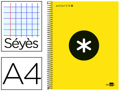 CAHIER SPIRALE LIDERPAPEL ANTARTIK A4 240P 100G COUVERTURE  CARTON CONTRECOLLE SEYES MICROPERFORE 4 TROUS JAUNE FLUO