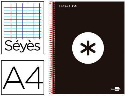 CAHIER SPIRALE LIDERPAPEL ANTARTIK A4 240P 100G COUVERTURE REMBORDE SYS MICROPERFOR 5 BANDES 4 TROUS COLORIS NOIR