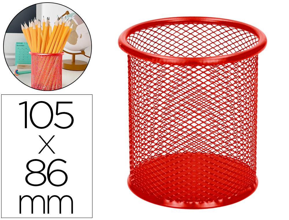 POT  CRAYONS Q-CONNECT MAILLE MTALLIQUE HAUTEUR 105MM DIAMTRE 86MM COLORIS ROUGE