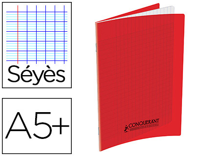 CAHIER CONQURANT POLYPROPYLNE A5+ 17X22CM 140 PAGES 90G SYS COLORIS ROUGE