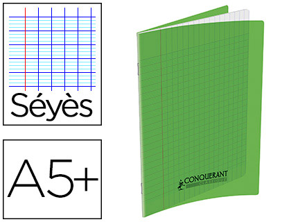 CAHIER CONQURANT POLYPROPYLNE A5+ 17X22CM 140 PAGES 90G SYS COLORIS VERT