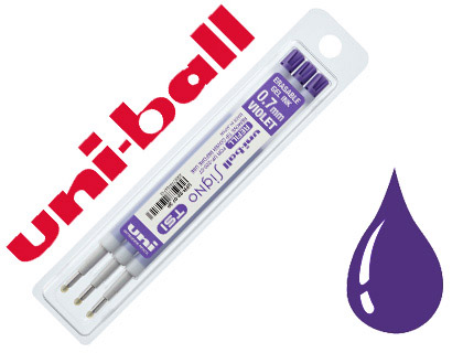 RECHARGE UNIBALL ROLLER SIGNO TSI ENCRE GEL EFFAABLE POINTE MOYENNE TRAC 0.7MM COLORIS VIOLET SET 3 UNITS