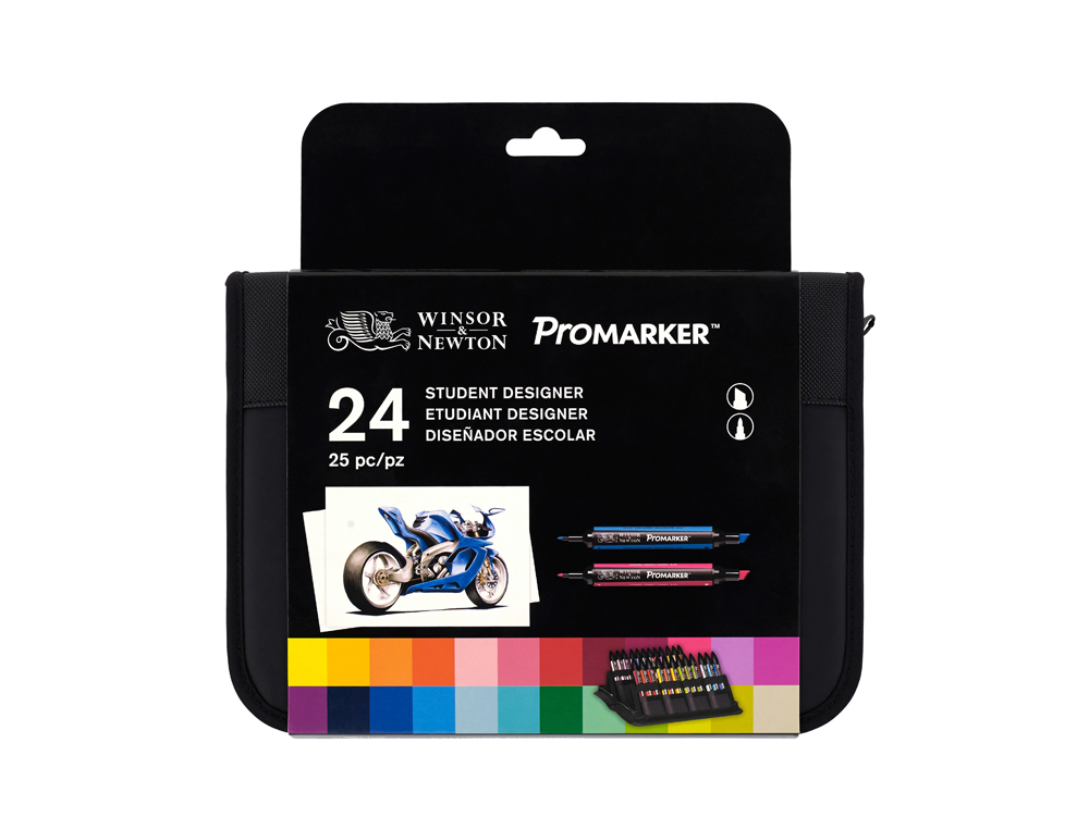 MARQUEUR PROFESSIONNEL W&N PROMARKER DOUBLE POINTE COULEURS ASSORTIES TROUSSE TUDIANT 24 UNITS