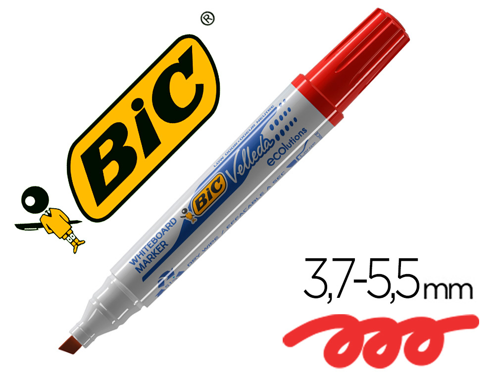 MARQUEUR BIC VELLEDA 1751 EFFAABLE POINTE BISEAUTE TRAC 2/5MM ENCRE BASE ALCOOL INODORE CORPS PLASTIQUE ROUGE