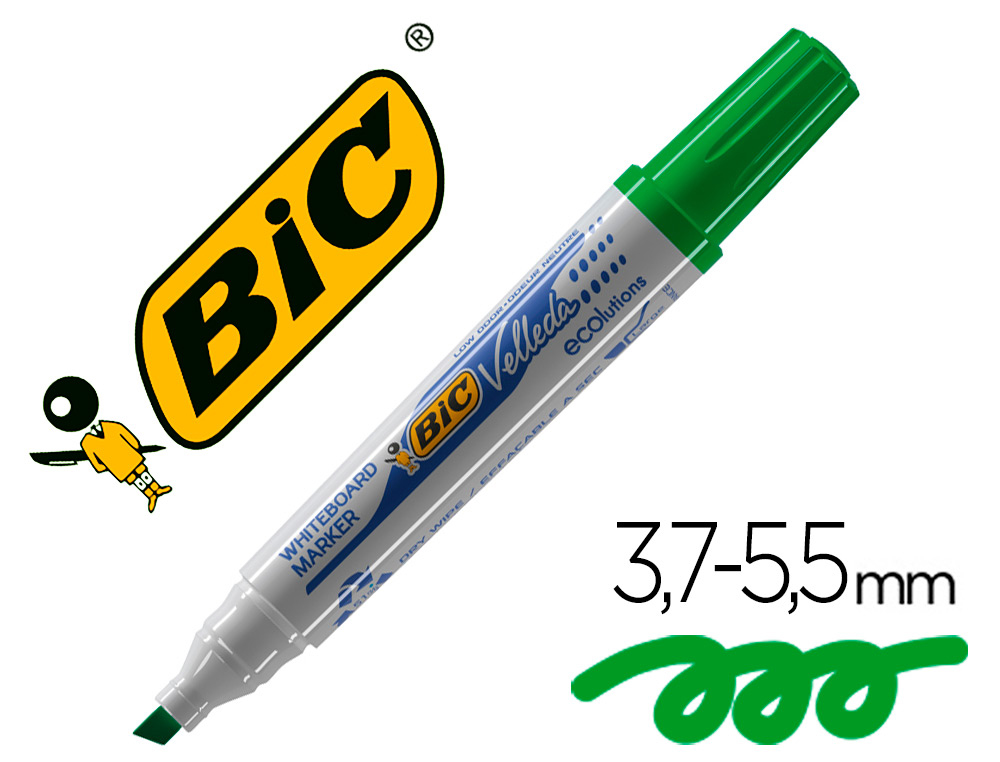 MARQUEUR BIC VELLEDA 1751 EFFAABLE POINTE BISEAUTE TRAC 2/5MM ENCRE BASE ALCOOL INODORE CORPS PLASTIQUE VERT