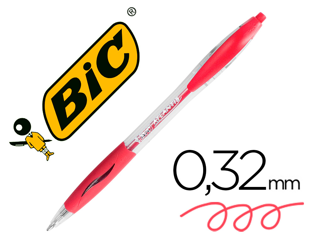 STYLO-BILLE BIC ATLANTIS CRITURE MOYENNE 0.5MM ENCRE DOUCE BILLE RCTRACTABLE CORPS CRISTAL CLIP GRIP PRHENSION ROUGE