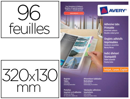 MARQUE-PAGES AVERY 96 ONGLETS 320X130MM ADHSIF REPOSITIONNABLE IMPRESSION LASER JET ENCRE
