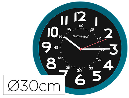 HORLOGE Q-CONNECT MURALE PLASTIQUE DESIGN MODERNE COULEUR VIVE 1 PILE AA NON FOURNIE DIAMTRE 30CM BLEU