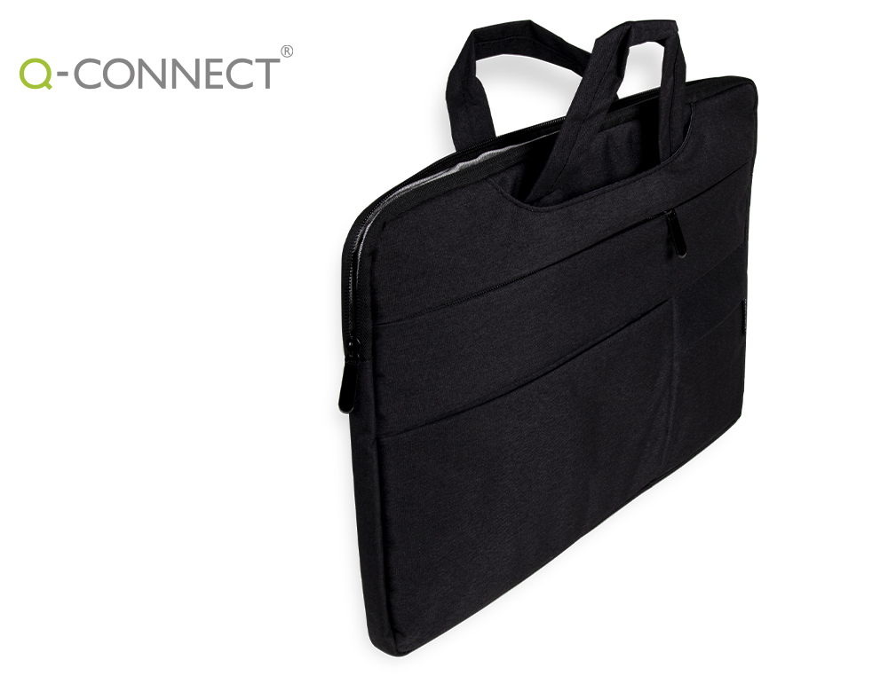 SACOCHE ORDINATEUR Q-CONNECT POIGNEES AMOVIBLES FERMETURE  ECLAIR COMPARTIMENTS EXTERIEURS 39X28X2CM NOIR
