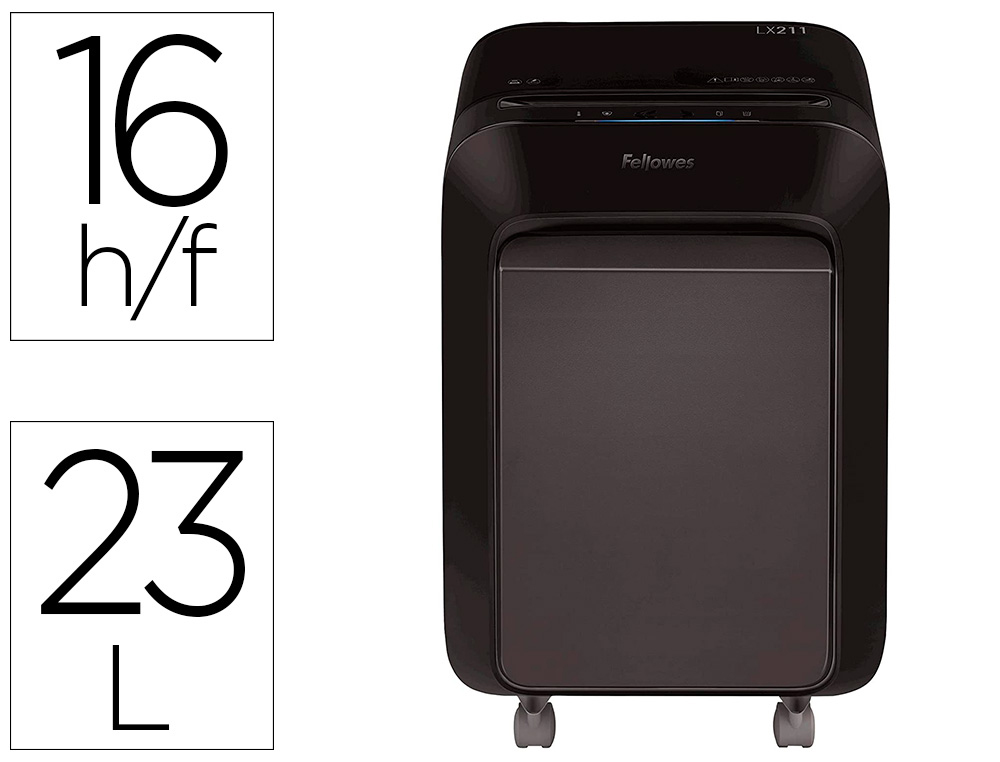 DESTRUCTEUR FELLOWES LX210 COUPE CROISEE 4X12MM 16F      AGRAFES TROMBONES CB SECURITE P-4 CORBEILLE 23L