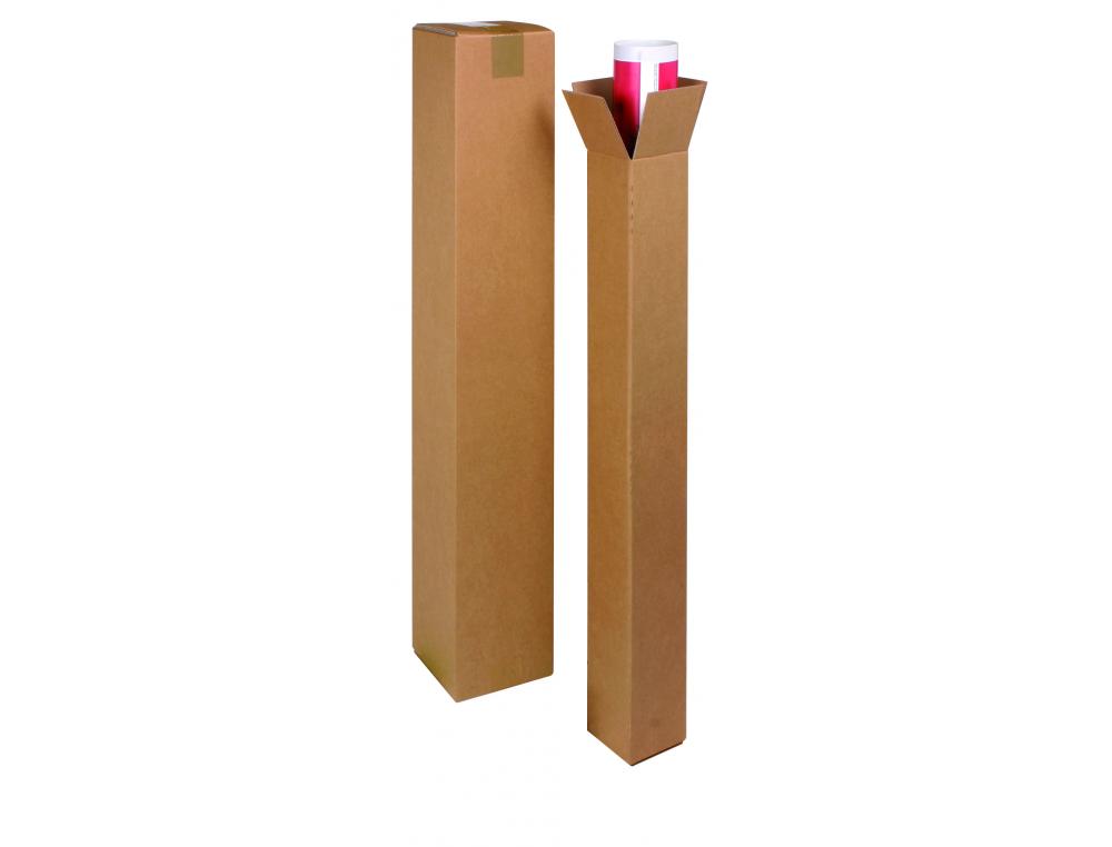 TUBE D EXPEDITION CARRE CARTON KRAFT SIMPLE CANNELURE PROTECTION RENFORCEE AUX      EXTREMITES 10X10X90CM