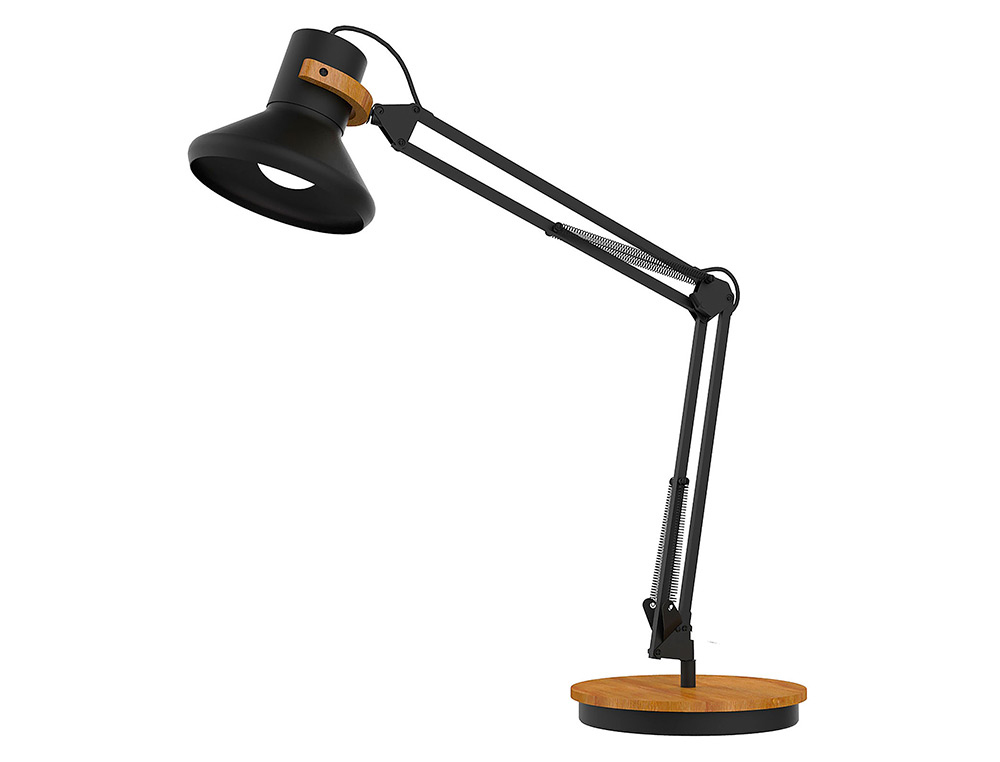 LAMPE DE BUREAU LED UNILUX BAYA DOUBLE BRAS ALUMINIUM    PIVOTANT SOCLE ACIER HAUTEUR  REGLABLE 15/55CM BAMBOU NOIR