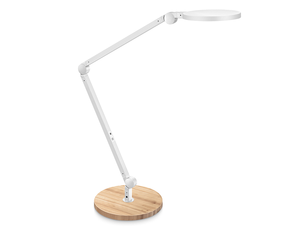 LAMPE BUREAU LED CEP GIANT 3 ARTICULATIONS 2 BRAS 40CMS    SOCLE BOIS COLORIS BLANC