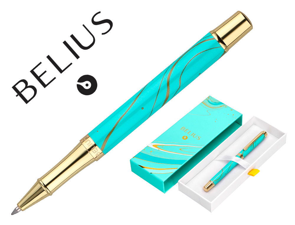 ROLLER BELIUS AQUA ALUMINIUM DETAILS ET ATTRIBUTS OR ENCRE NOIRE COLORIS TURQUOISE DANS  COFFRET CADEAU