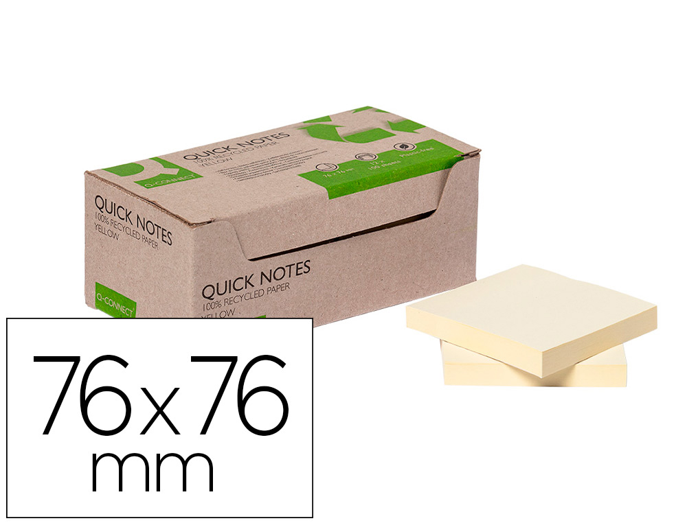 BLOC NOTES Q-CONNECT QUICK NOTES 76X76MM 100F ADHESIVES REPOSITIONABLES COLORIS JAUNE PACK 12 UNITES