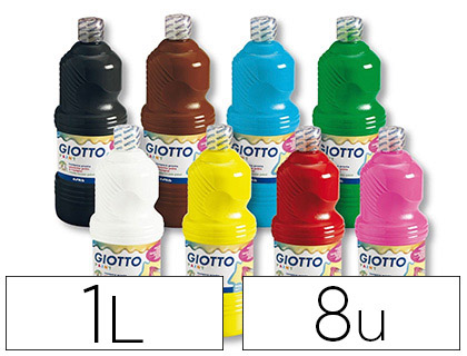 GOUACHE LIQUIDE GIOTTO PRTE  L'EMPLOI PIGMENTS RICHES COUVRANTE CRMEUSE COLORIS ASSORTIS BOTE 8 FLACONS 1000ML