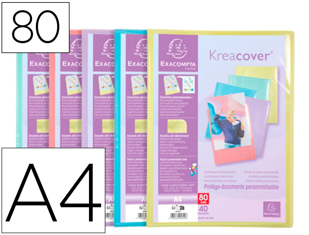 PORTE-DOCUMENTS EXACOMPTA KREACOVER A4 POLYPROPYLEN     80VUES ASSORTIMENT PASTEL