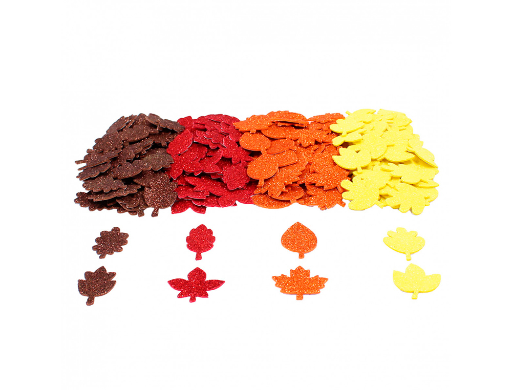 GOMMETTES AUTOMNE MOUSSE SODERTEX EVA PAILLETEE 3,50CM 200 PIECES 4 COLORIS ASSORTIS